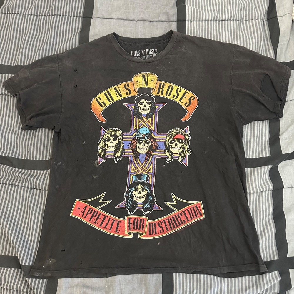 Guns N' Roses Appetite for Destruction T-Shirt Black Band Tee Distressed XL